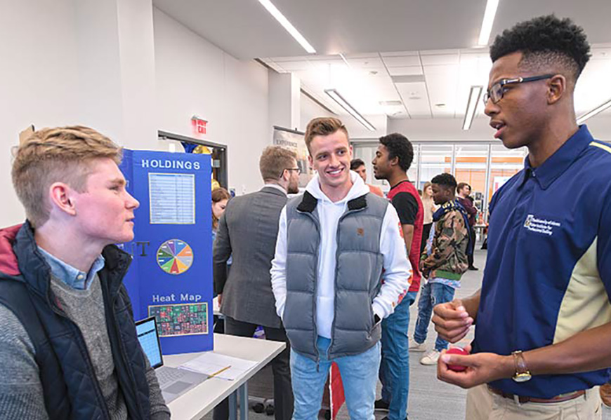 Student practicing business talks