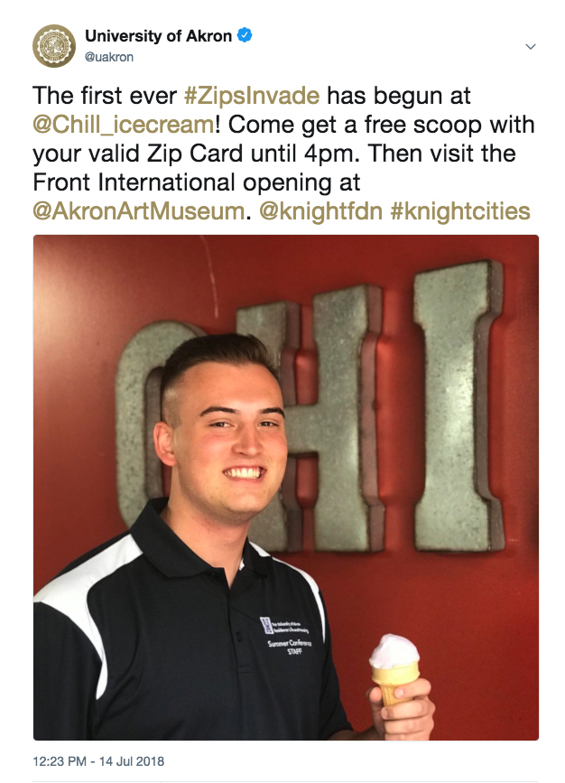 Student holds ice cream cone at Chill Student holds ice cream cone at Chill